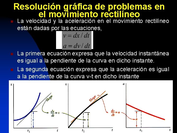 Resolución gráfica de problemas en el movimiento rectilíneo n n n La velocidad y