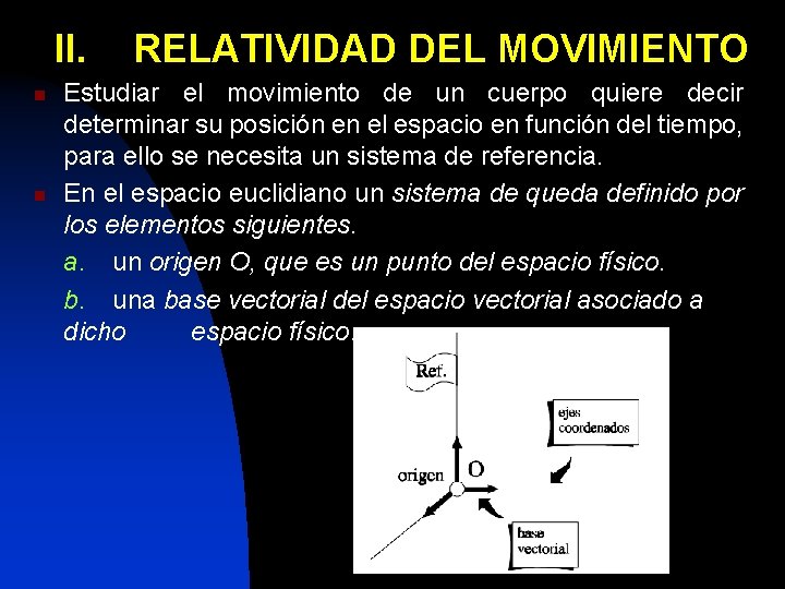 II. n n RELATIVIDAD DEL MOVIMIENTO Estudiar el movimiento de un cuerpo quiere decir