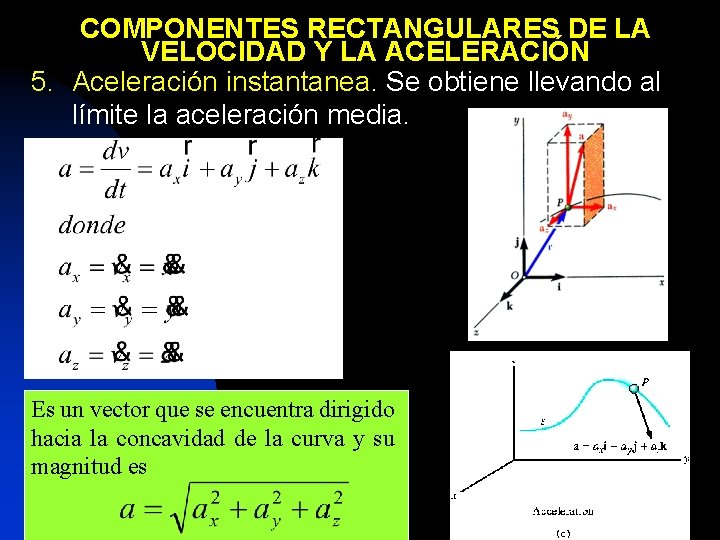 COMPONENTES RECTANGULARES DE LA VELOCIDAD Y LA ACELERACIÓN 5. Aceleración instantanea. Se obtiene llevando