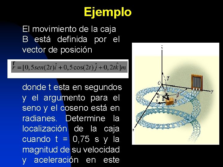 Ejemplo El movimiento de la caja B está definida por el vector de posición