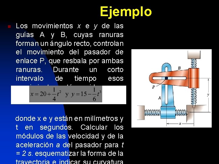 Ejemplo n Los movimientos x e y de las guías A y B, cuyas