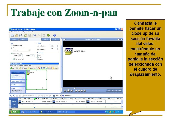 Trabaje con Zoom-n-pan Camtasia le permite hacer un close up de su sección favorita