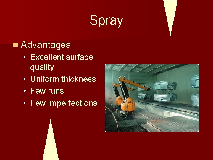 Spray n Advantages • Excellent surface quality • Uniform thickness • Few runs •