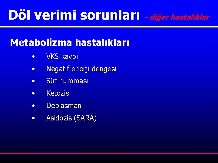 Döl verimi sorunları - diğer hastalıklar Metabolizma hastalıkları 6. 11. 2020 • VKS kaybı