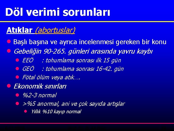 Döl verimi sorunları Atıklar (abortuslar) · Başlı başına ve ayrıca incelenmesi gereken bir konu