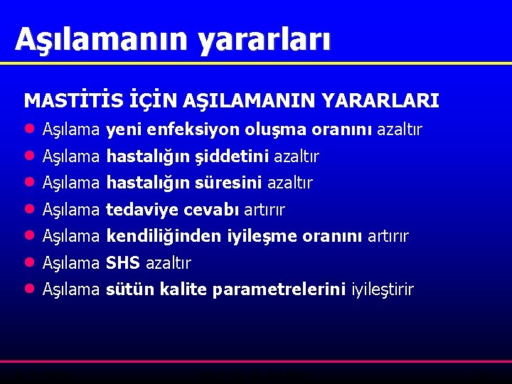 Aşılamanın yararları MASTİTİS İÇİN AŞILAMANIN YARARLARI · Aşılama yeni enfeksiyon oluşma oranını azaltır ·