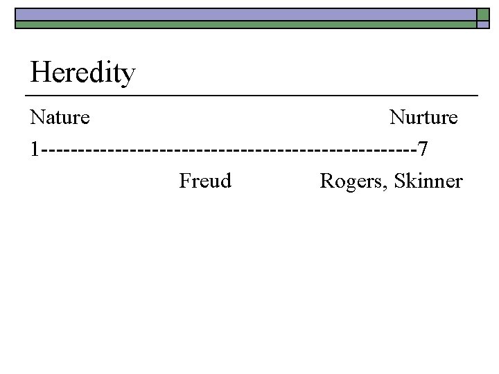 Heredity Nature Nurture 1 --------------------------7 Freud Rogers, Skinner 