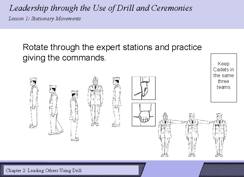 Leadership through the Use of Drill and Ceremonies LESSON 2: Lesson 1: Stationary Movements Leadership through the Use of Drill and Ceremonies LESSON 2: Lesson 1: Stationary Movements