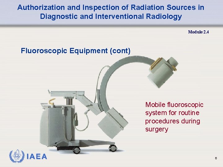 Authorization and Inspection of Radiation Sources in Diagnostic and Interventional Radiology Module 2. 4