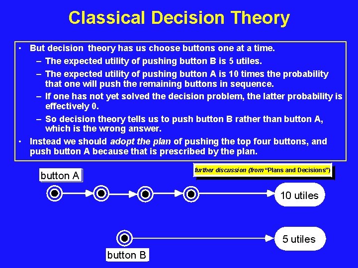 Classical Decision Theory • But decision theory has us choose buttons one at a