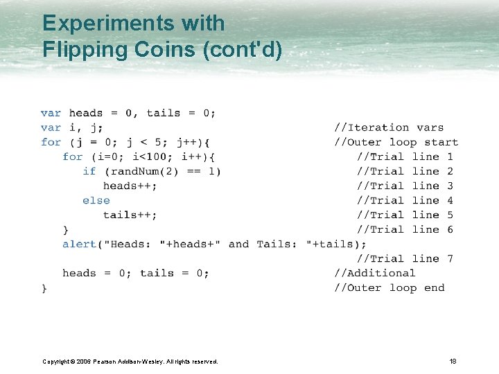 Experiments with Flipping Coins (cont'd) Copyright © 2006 Pearson Addison-Wesley. All rights reserved. 18