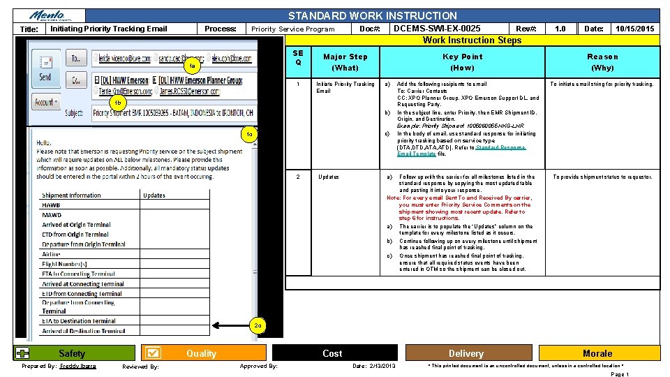 STANDARD WORK INSTRUCTION Title: Initiating Priority Tracking Email Process: Priority Service Program DCEMS-SWI-EX-0025 Doc#: