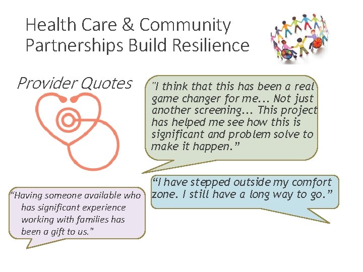 Health Care & Community Partnerships Build Resilience Provider Quotes "I think that this has