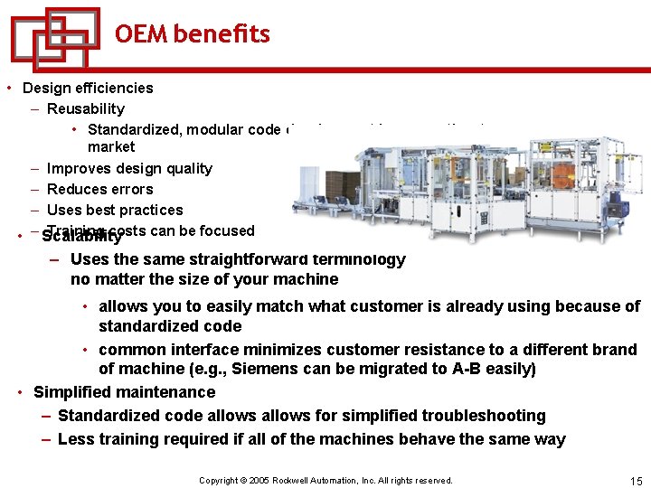 OEM benefits • Design efficiencies – Reusability • Standardized, modular code development improves time