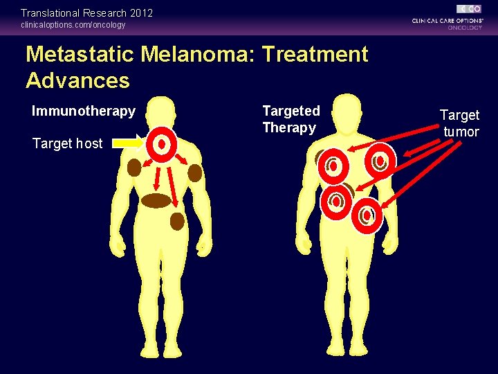 Translational Research 2012 clinicaloptions. com/oncology Metastatic Melanoma: Treatment Advances Immunotherapy Target host Targeted Therapy