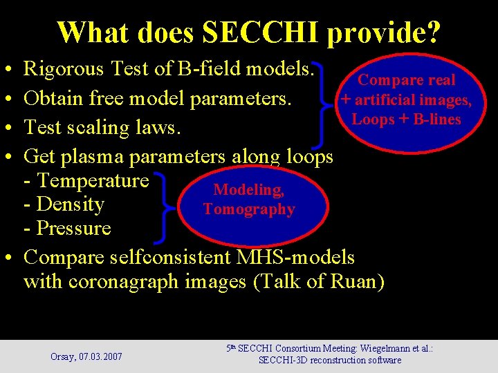 What does SECCHI provide? • • Rigorous Test of B-field models. Compare real + What does SECCHI provide? • • Rigorous Test of B-field models. Compare real +