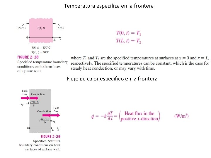 Temperatura especifica en la frontera Flujo de calor especifico en la frontera 