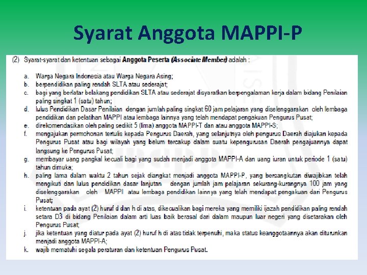 Syarat Anggota MAPPI-P 