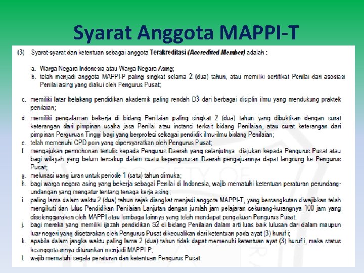 Syarat Anggota MAPPI-T 