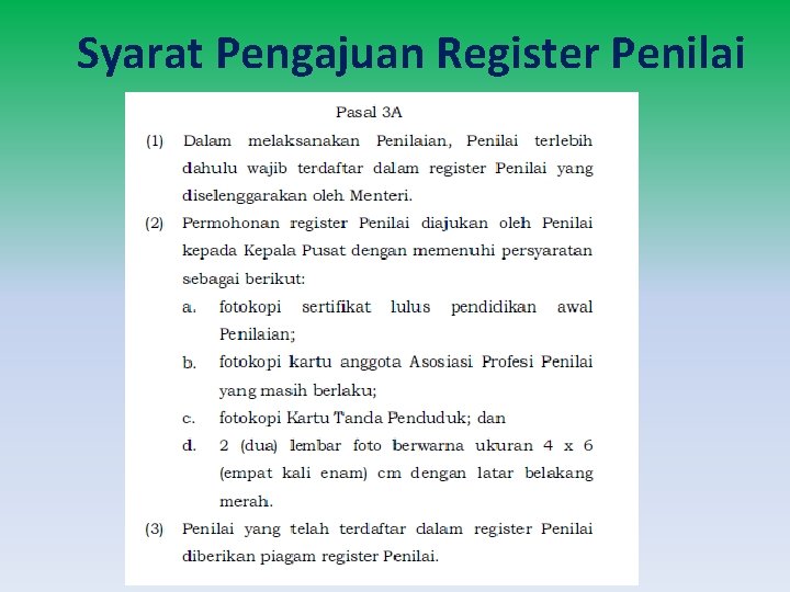 Syarat Pengajuan Register Penilai 