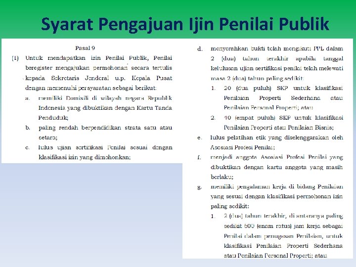 Syarat Pengajuan Ijin Penilai Publik 