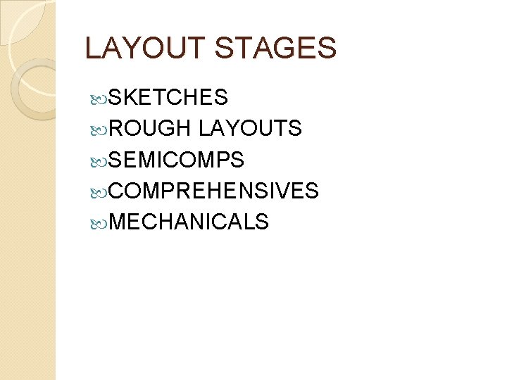 LAYOUT STAGES SKETCHES ROUGH LAYOUTS SEMICOMPS COMPREHENSIVES MECHANICALS 