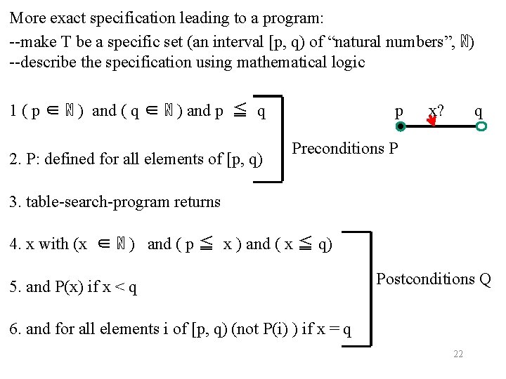 More exact specification leading to a program: --make T be a specific set (an