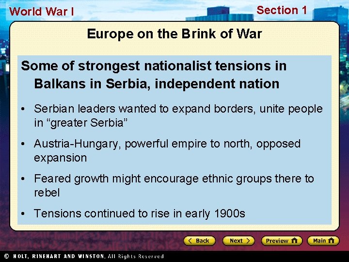 Section 1 World War I Europe on the Brink of War Some of strongest