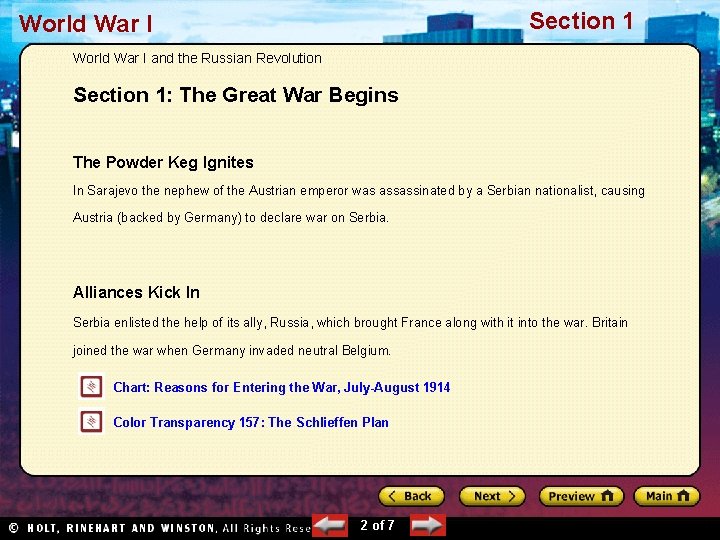 Section 1 World War I and the Russian Revolution Section 1: The Great War