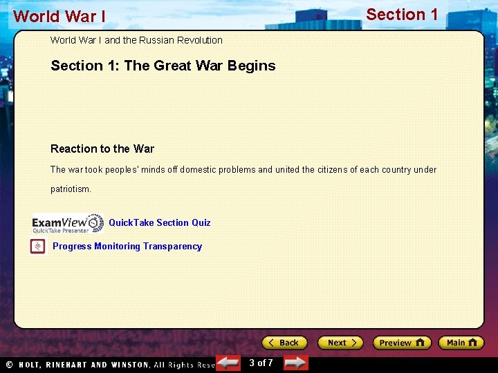 Section 1 World War I and the Russian Revolution Section 1: The Great War