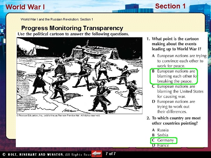 Section 1 World War I and the Russian Revolution: Section 1 Progress Monitoring Transparency