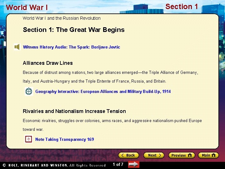Section 1 World War I and the Russian Revolution Section 1: The Great War