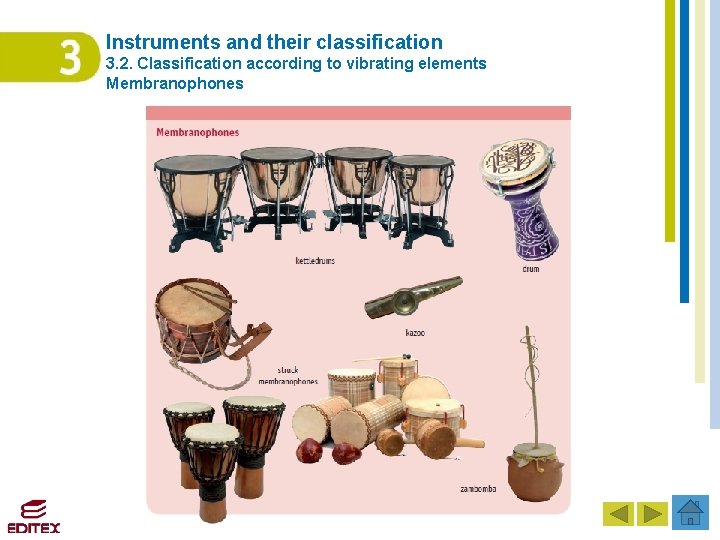 Instruments and their classification 3. 2. Classification according to vibrating elements Membranophones Instruments and their classification 3. 2. Classification according to vibrating elements Membranophones
