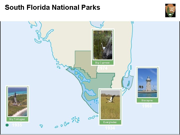 South Florida National Parks Big Cypress 1974 Biscayne 1968 Dry Tortugas 1935 Everglades National