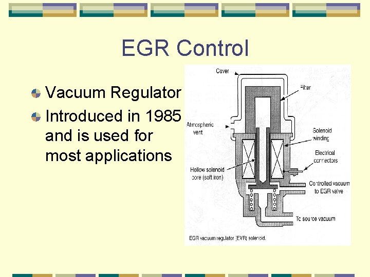 EGR Control Vacuum Regulator Introduced in 1985 and is used for most applications 