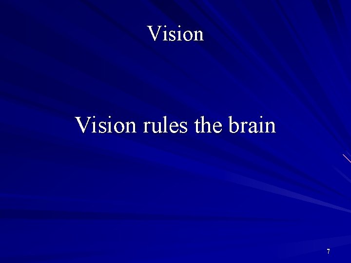 Vision rules the brain 7 