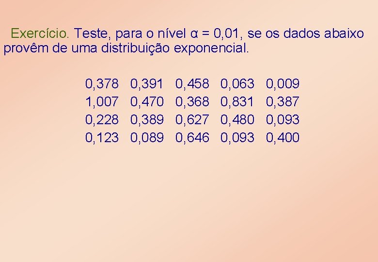 Exercício. Teste, para o nível α = 0, 01, se os dados abaixo provêm