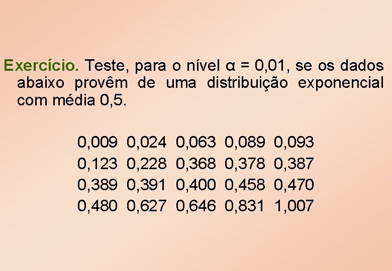 Exercício. Teste, para o nível α = 0, 01, se os dados abaixo provêm