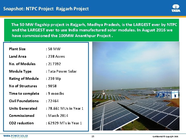 Snapshot: NTPC Project Rajgarh Project The 50 MW flagship project in Rajgarh, Madhya Pradesh,