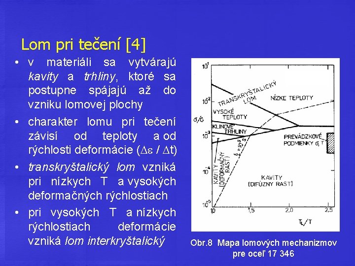 Lom pri tečení [4] • v materiáli sa vytvárajú kavity a trhliny, ktoré sa