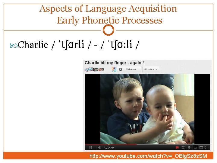 Aspects of Language Acquisition Early Phonetic Processes Charlie / ˈtʃɑrli / - / ˈtʃɑ: