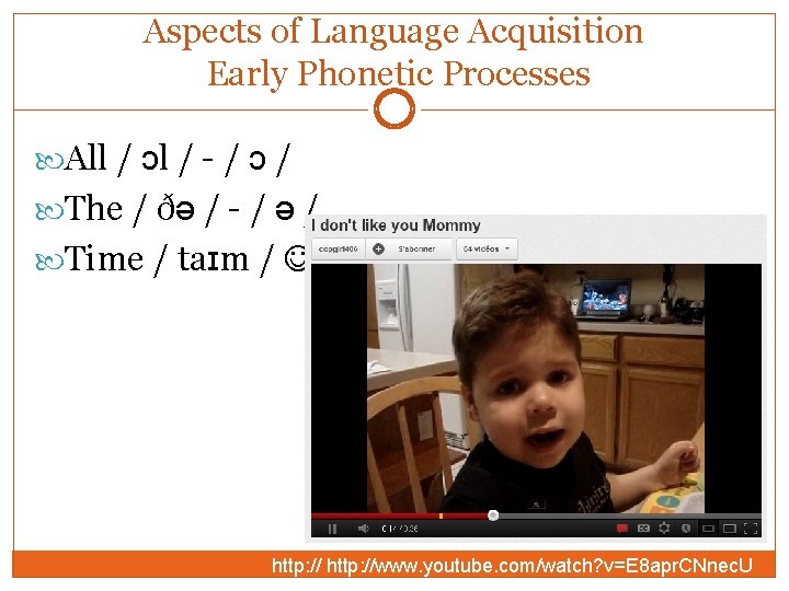 Aspects of Language Acquisition Early Phonetic Processes All / ɔl / - / ɔ