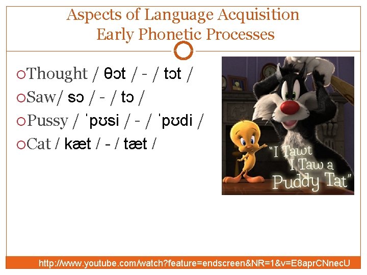 Aspects of Language Acquisition Early Phonetic Processes Thought / θɔt / - / tɔt