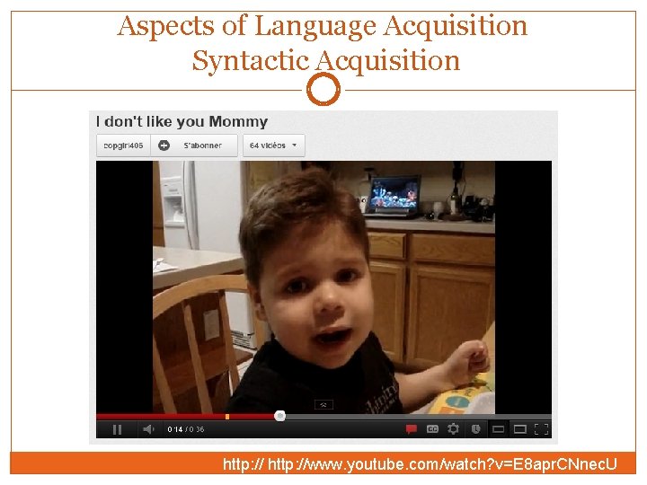 Aspects of Language Acquisition Syntactic Acquisition http: //www. youtube. com/watch? v=E 8 apr. CNnec.