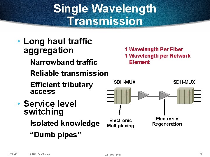 Single Wavelength Transmission • Long haul traffic aggregation Narrowband traffic Reliable transmission Efficient tributary Single Wavelength Transmission • Long haul traffic aggregation Narrowband traffic Reliable transmission Efficient tributary