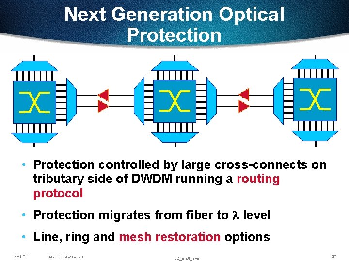 Next Generation Optical Protection • Protection controlled by large cross-connects on tributary side of Next Generation Optical Protection • Protection controlled by large cross-connects on tributary side of