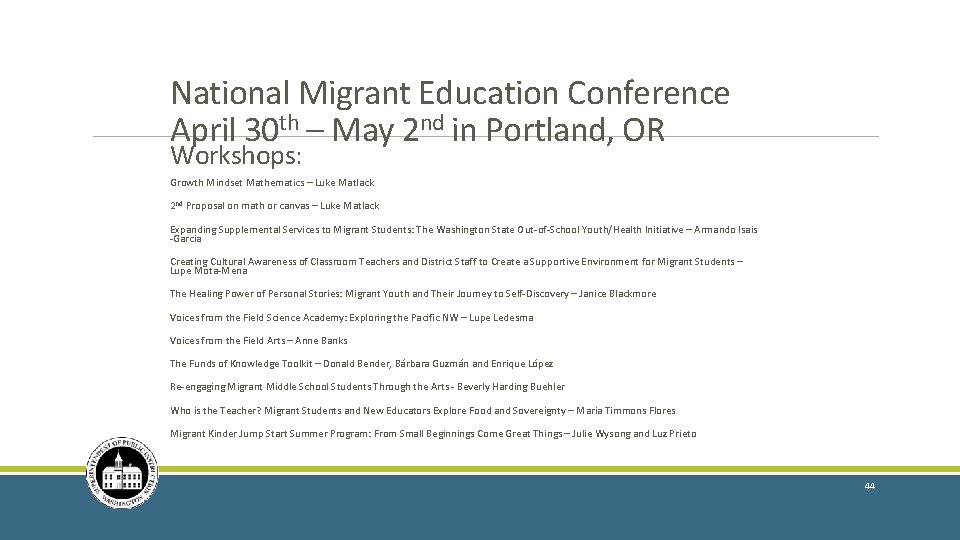 National Migrant Education Conference April 30 th – May 2 nd in Portland, OR