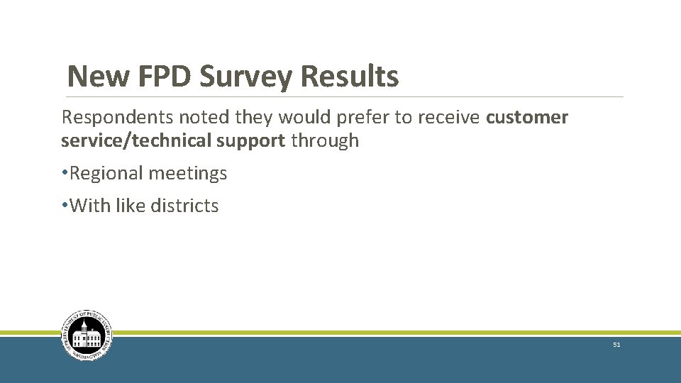New FPD Survey Results Respondents noted they would prefer to receive customer service/technical support
