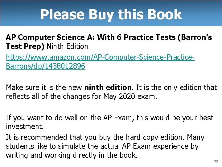 Please Buy this Book AP Computer Science A: With 6 Practice Tests (Barron's Test