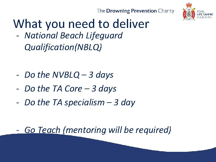 What you need to deliver - National Beach Lifeguard Qualification(NBLQ) - Do the NVBLQ